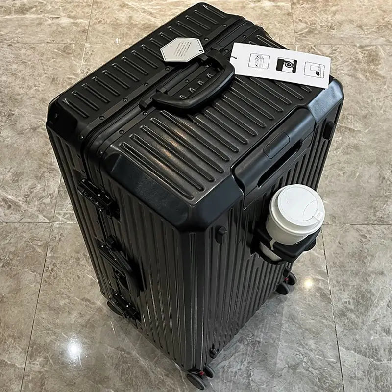 Maleta de Viaje de Gran Capacidad con Marco de Aluminio y Porta Vasos – Tallas 24/28/32 Pulgadas