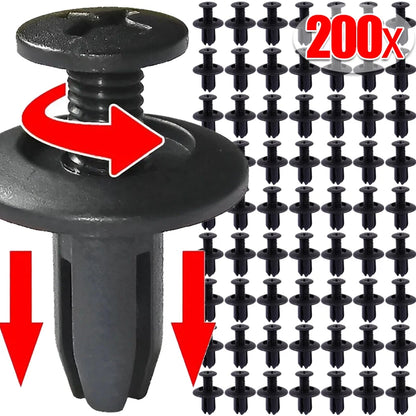 50/200 Pcs Rivetes de Expansión Plásticos Negros - Sujetadores para Parachoques y Guardabarros de Autos - 8mm Clips de Empuje