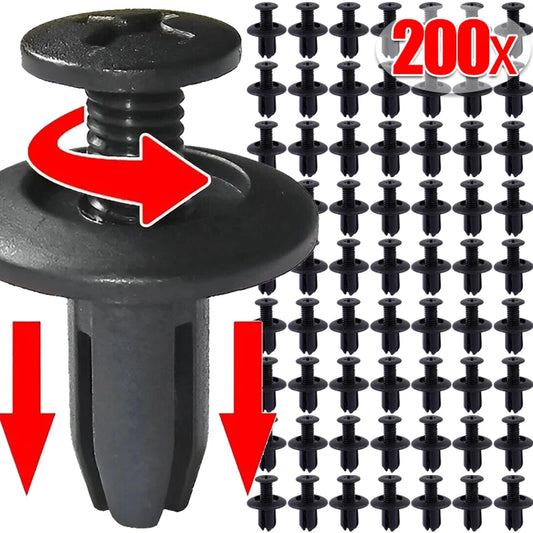 50/200 Pcs Rivetes de Expansión Plásticos Negros - Sujetadores para Parachoques y Guardabarros de Autos - 8mm Clips de Empuje