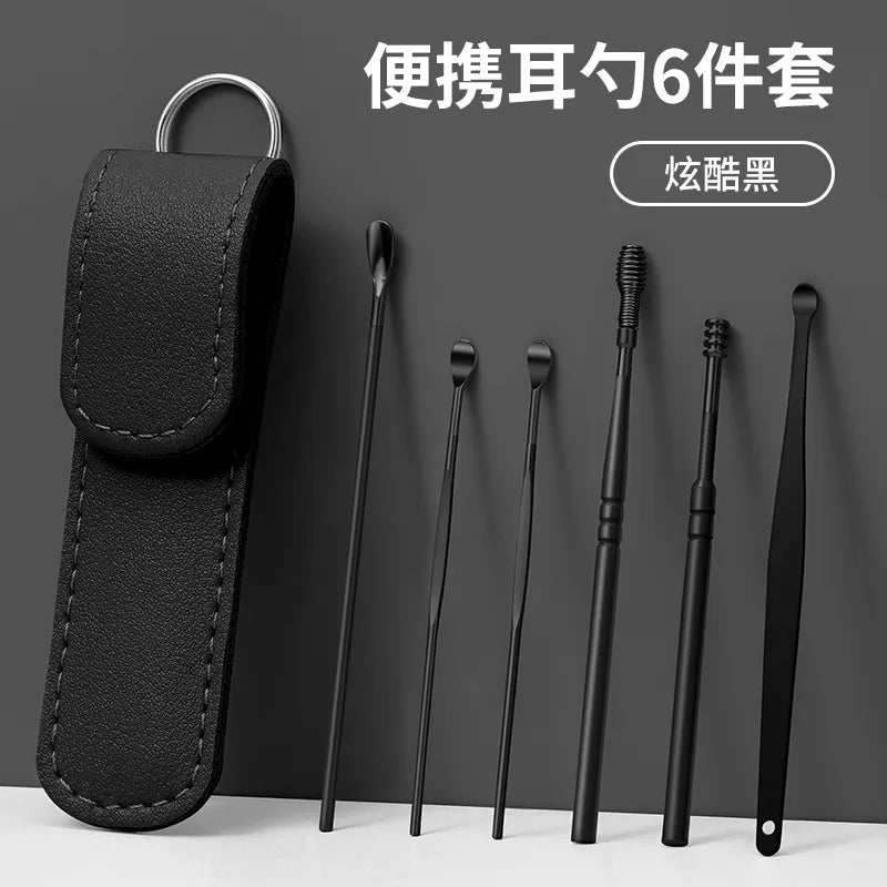 Kit de 6 Cucharillas Removedoras de Cera para Oídos de Acero Inoxidable - Herramienta de Cuidado para la Limpieza Auditiva