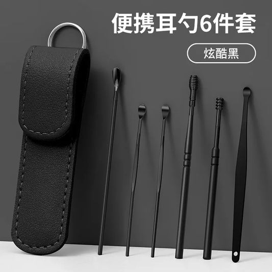 Kit de 6 Cucharillas Removedoras de Cera para Oídos de Acero Inoxidable - Herramienta de Cuidado para la Limpieza Auditiva