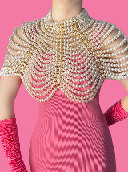 Cadena de Cuerpo de Perlas Barbiecore - Chal Nupcial, Joyería Elegante para Bodas y Fiestas (1 pieza)