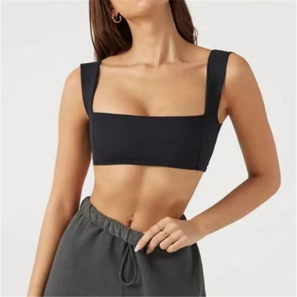 Sujetador Deportivo Unisex de Nailon Estirable con Tirantes Anchos, Dobladillo Curvado, Secado Rápido y Soporte Ligero para Yoga y Pilates