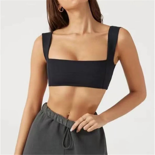 Sujetador Deportivo Unisex de Nailon Estirable con Tirantes Anchos, Dobladillo Curvado, Secado Rápido y Soporte Ligero para Yoga y Pilates