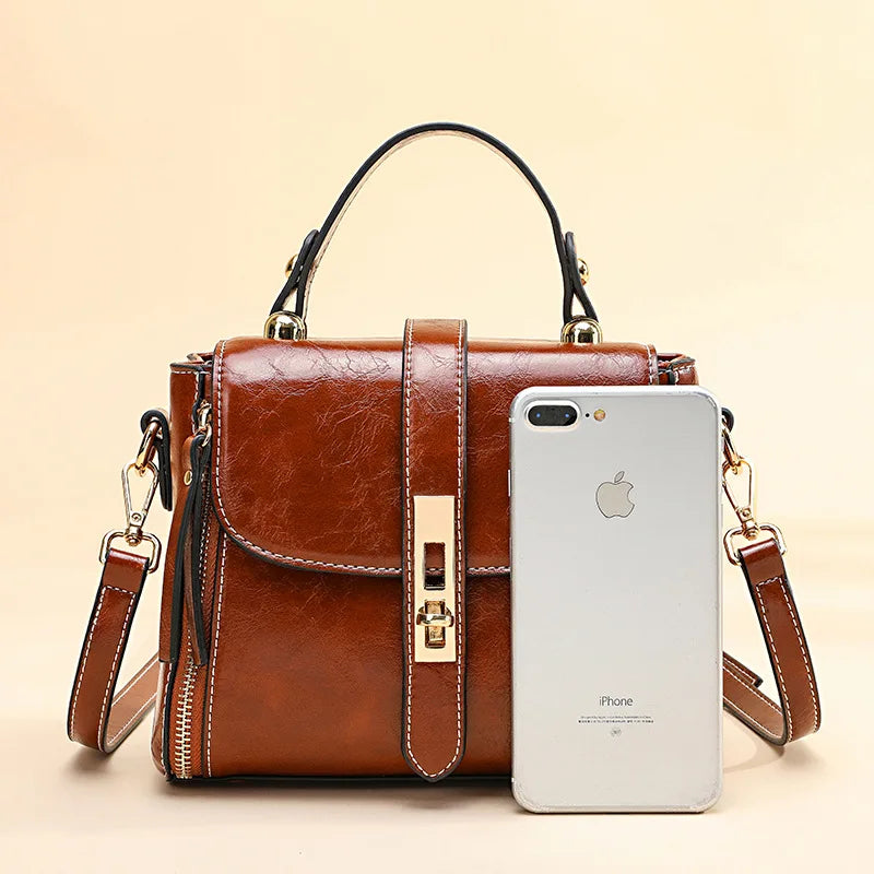 Bolso de piel auténtica con doble cremallera para mujer, bandolera de piel de vaca auténtica, decoración con cierre, de lujo
