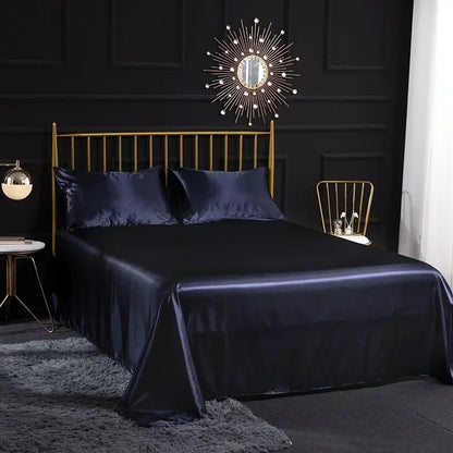 Sábana bajera de satén sedoso de lujo, juego de sábanas lisas y suaves con funda de almohada, tamaño Queen y King Size