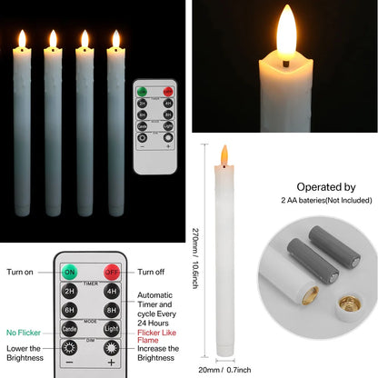 Velas Cónicas sin Llama Marfil Parpadeantes con Control Remoto de 10 Teclas, Luces LED con Mecha 3D, Velas de Ventana para Decoración Navideña, Hogar y Bodas