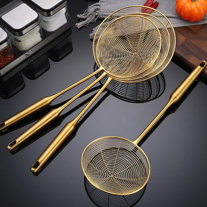 Colador de Espumador de Acero Inoxidable Dorado - Herramienta de Cocina para Freír y Filtrar Aceites