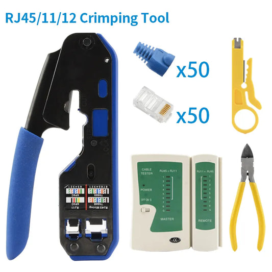 Herramienta de Engarce RJ45 para Redes - Alicate Crimpador de Cable de Red, Pelacables, Cortador - Clips Ethernet RJ45 RJ12 RJ11 Cat6 Cat5e Cat5