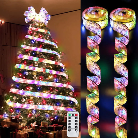 Cintas de Luz LED para Decoración Navideña – Cintas de Organza para Árboles de Navidad y Adornos DIY
