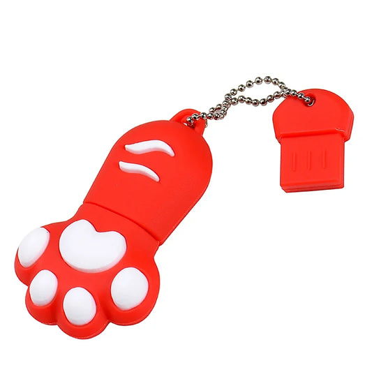 Pata de Gato USB Flash Drive | 64GB, 32GB, 16GB, 8GB | Pendrive Colorido y Portátil con Llavero Gratis | Memoria de Alta Velocidad y Durabilidad | U Disk Rojo y Azul"