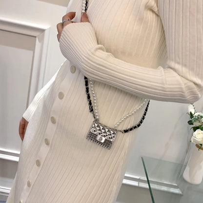 Bolso de hombro de metal para mujer, bandolera de alta calidad, accesorios de ropa de diseñador, satchel, mini bolso de diamantes lindo