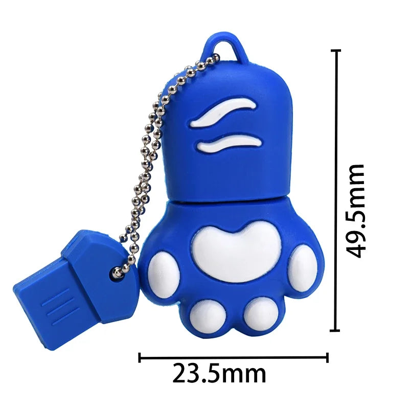 Pata de Gato USB Flash Drive | 64GB, 32GB, 16GB, 8GB | Pendrive Colorido y Portátil con Llavero Gratis | Memoria de Alta Velocidad y Durabilidad | U Disk Rojo y Azul"