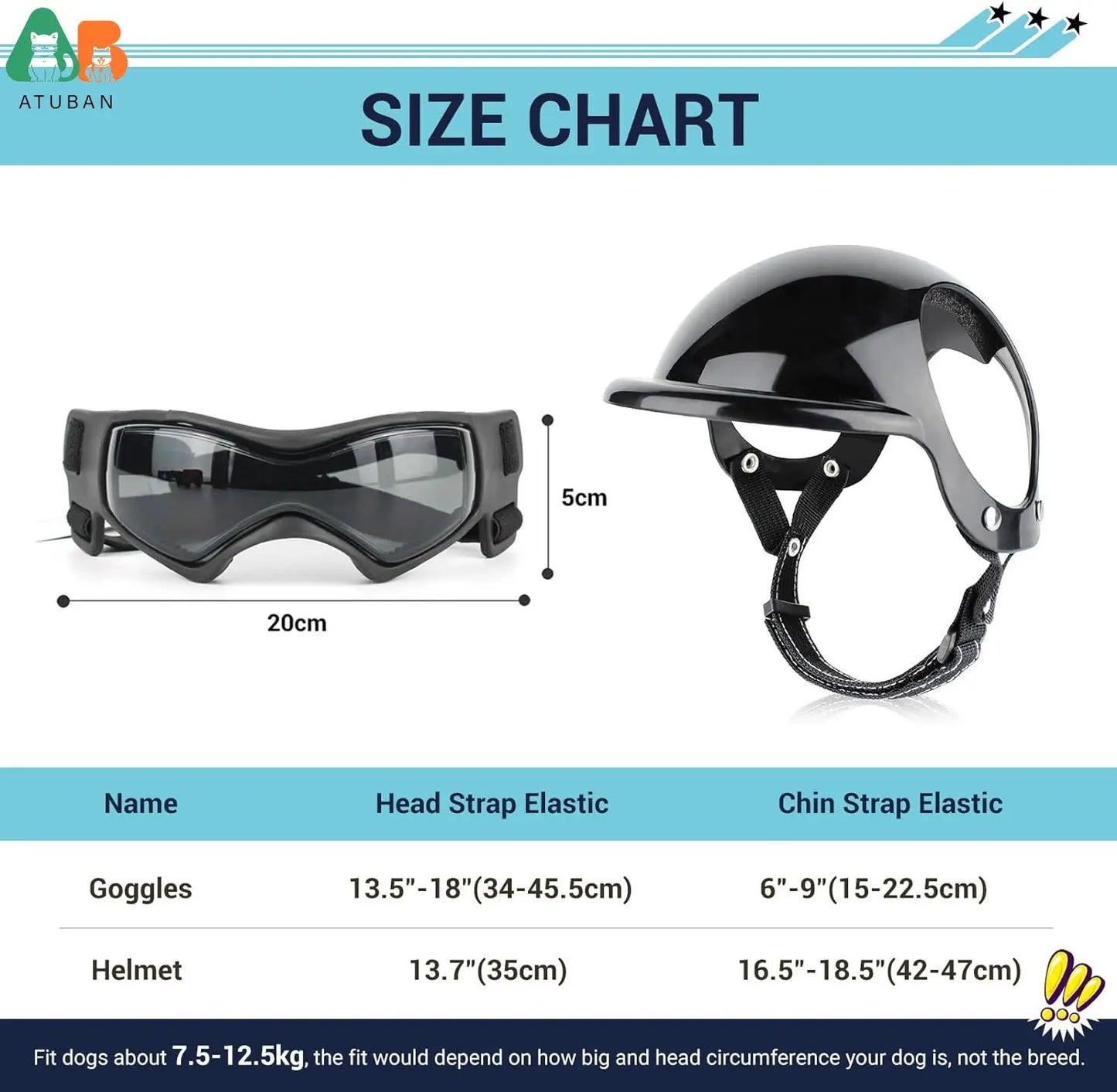 ATUBAN casco y gafas para perros pequeños, casco de motocicleta para mascotas con orificios para las orejas, correas ajustables para montar cachorros