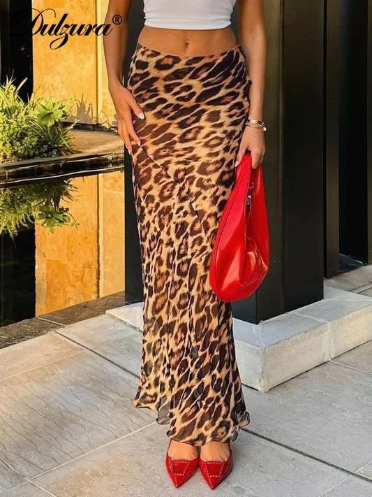 Falda Maxi Elegante con Estampado de Leopardo para Mujer - Moda Sexy
