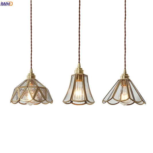 Lámparas Colgantes LED de Cristal Nórdico, Accesorios de Cobre para Dormitorio y Comedor, Iluminación Moderna