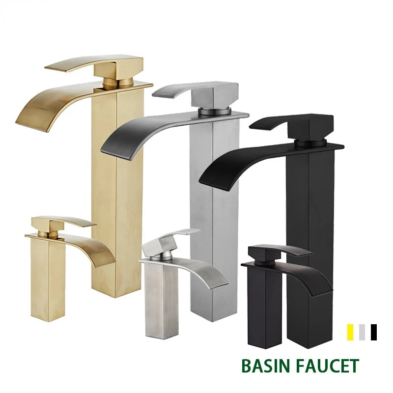 Grifo de Baño de Oro Cepillado | Grifo de Cascada para Lavabo de Diseño Moderno con Manija Única
