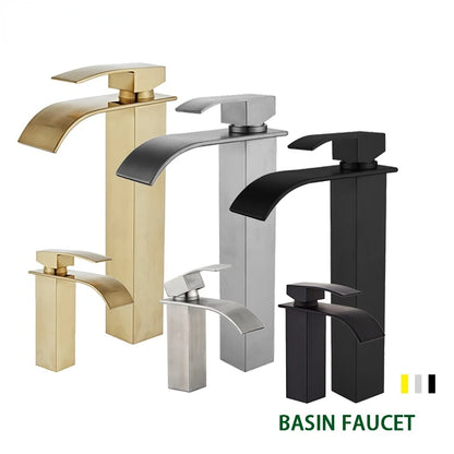 Grifo de Baño de Oro Cepillado | Grifo de Cascada para Lavabo de Diseño Moderno con Manija Única