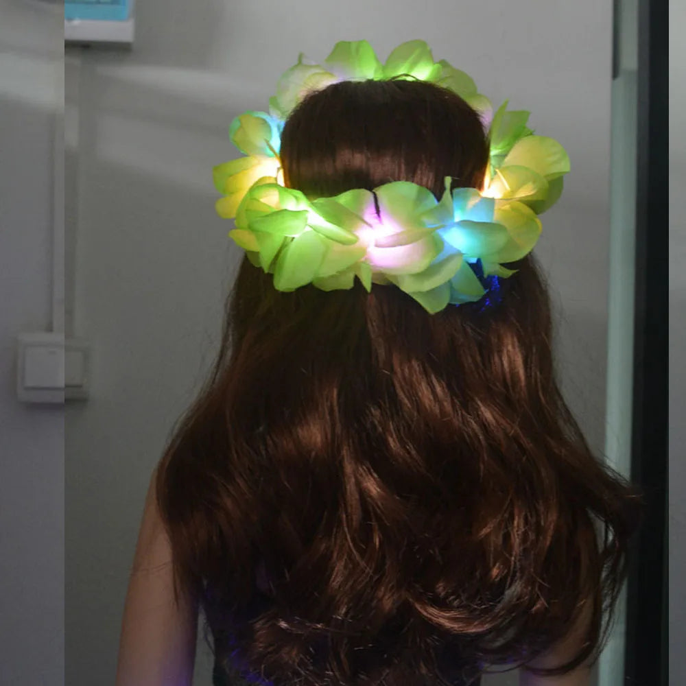 Diadema con corona de flores LED - Lei hawaiano iluminado para mujeres y niñas | Perfecto para fiestas, festivales, bodas y más