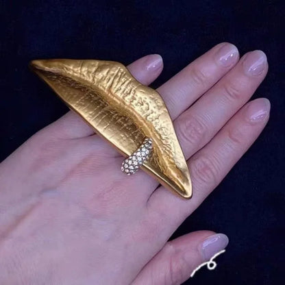 Anillo Abierto Doble Vintage - Joyería Punk con Textura de Labios Exagerada para Mujer y Niña