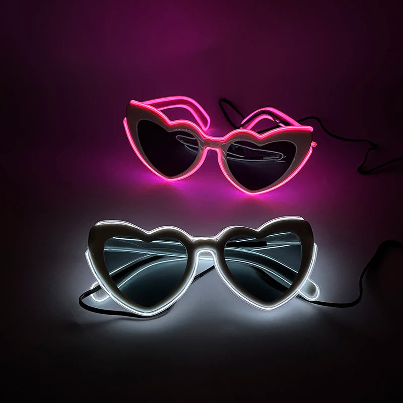LED Neon Heart Shaped Glasses for Women, Fluorescent Bars,Party,Christmas, New Year, Bride to be, Wedding, Rave Accessories,