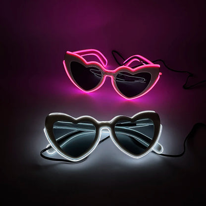 LED Neon Heart Shaped Glasses for Women, Fluorescent Bars,Party,Christmas, New Year, Bride to be, Wedding, Rave Accessories,