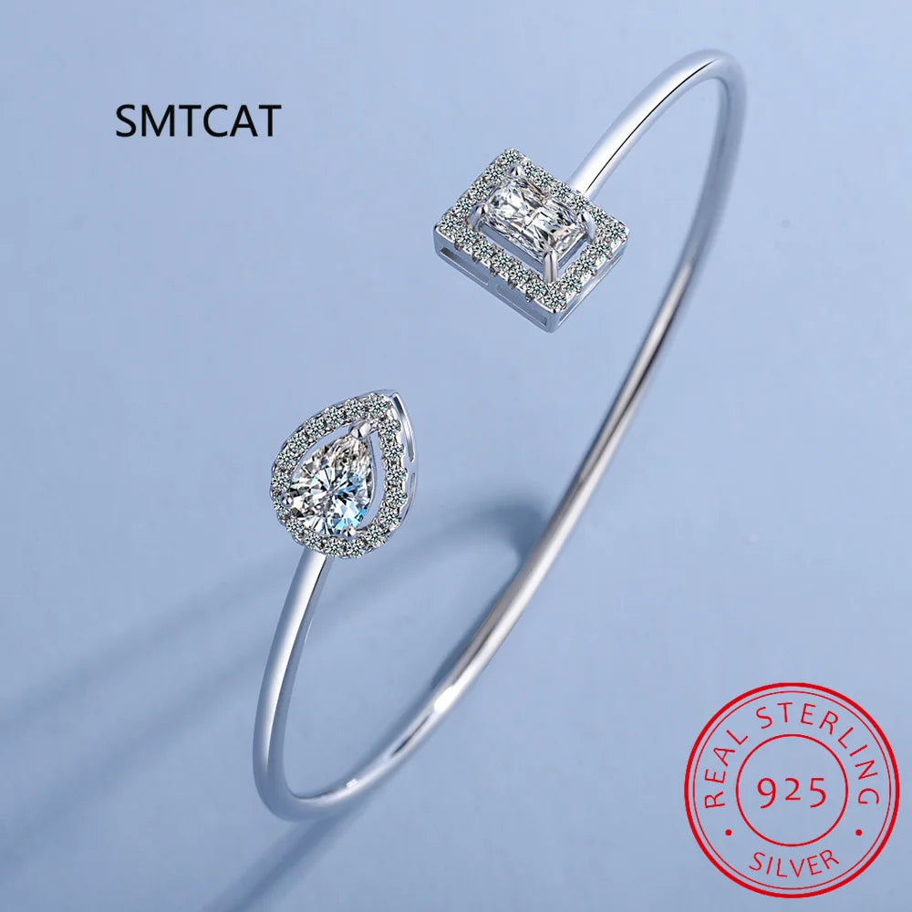 Brazalete de Gota de Agua de Diamante de Moissanita de Corte Radiante en Plata de Ley 925 para Mujer