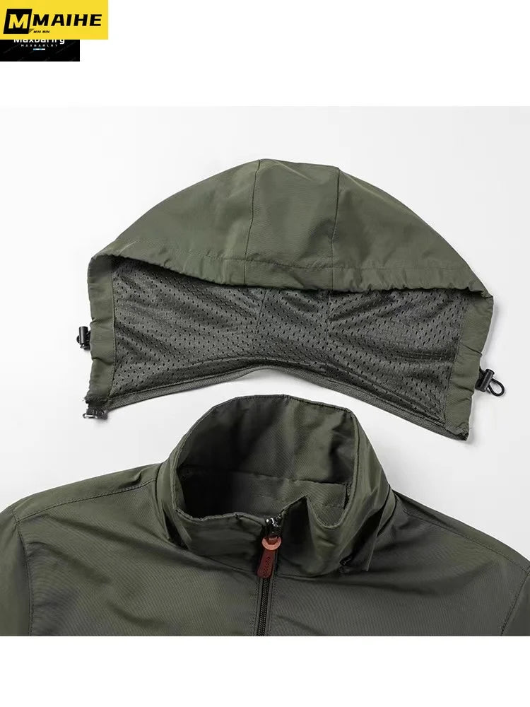 Chaqueta de Caza Táctica Militar para Hombre - Gorpcore Cortavientos Impermeable con Bolsillos para Otoño