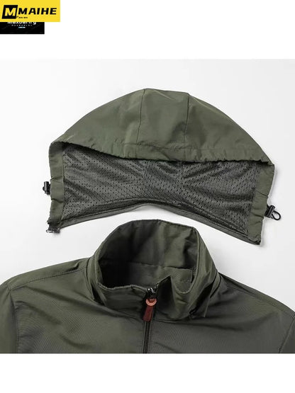 Chaqueta de Caza Táctica Militar para Hombre - Gorpcore Cortavientos Impermeable con Bolsillos para Otoño