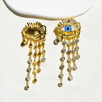 Pendientes Colgantes Étnicos Vintage de Ojos Dorados - Joyería de Moda Barroca para Mujer