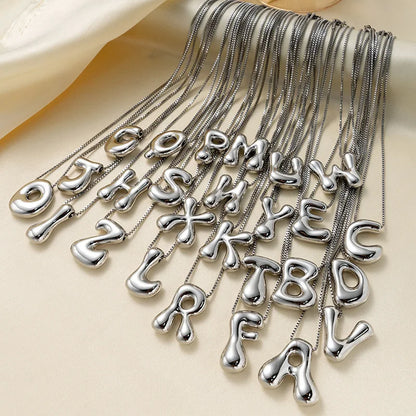 Collar Colgante Creativo de Letras de Globo A-Z para Mujeres - Joyas de Inicales Chunky Platedo en Plata, Regalo de Cumpleaños