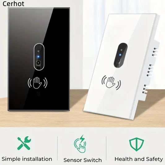 Cerhot Interruptor de Luz de Pared con Sensor Infrarrojo, Necesita Cable Neutro, Sin Necesidad de Tocar, 220V, Panel de Vidrio, EU/UK