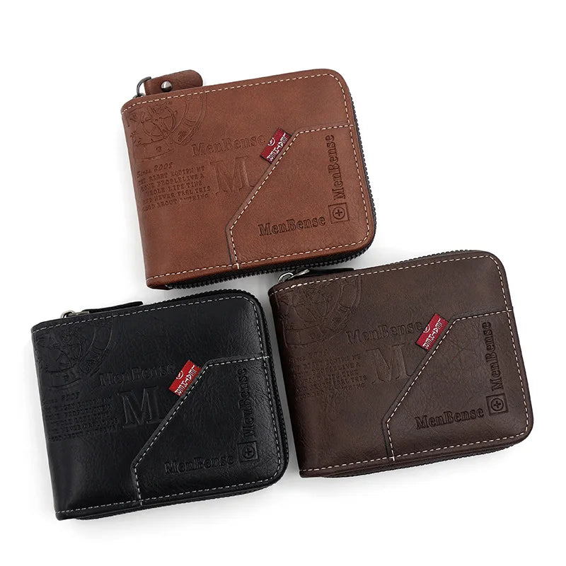 Nueva Billetera Hombre Clásica de Cuero PU con Cremallera y Bolsillo para Monedas