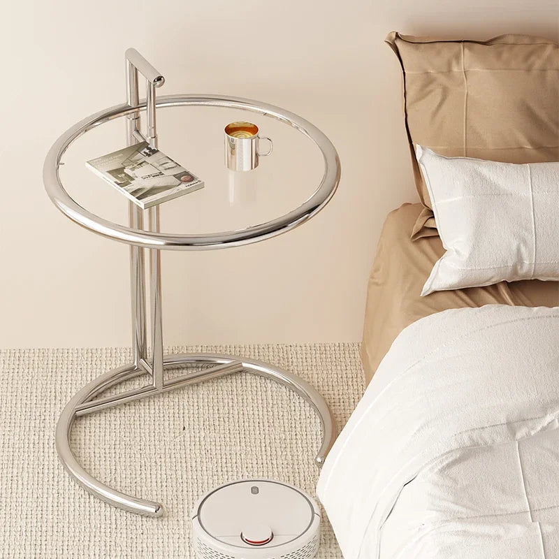 Mesa de Centro de Elevación de Vidrio Creativa Nórdica - Mesa Lateral de Sofá Moderna en Forma de C