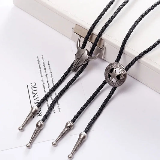 Corbata Ajustable de Cabeza de Toro de Cinco Estrellas | Bolo de Vaquero Occidental para Baile de Rodeo | Collar con Colgante de Piel Sintética
