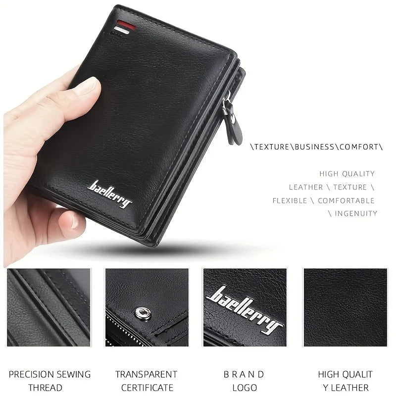 Baellerry Nueva Billetera Corto para Hombre en Cuero PU con Cremallera y Bolsillo para Monedas, Gran Capacidad, Cartera Masculina de Estilo Vintage