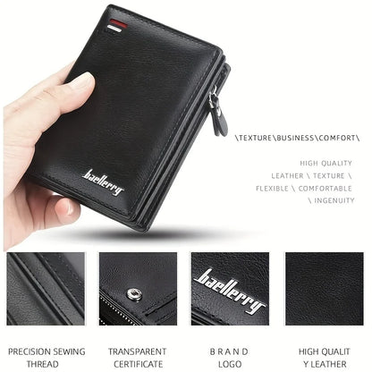 Baellerry Nueva Billetera Corto para Hombre en Cuero PU con Cremallera y Bolsillo para Monedas, Gran Capacidad, Cartera Masculina de Estilo Vintage
