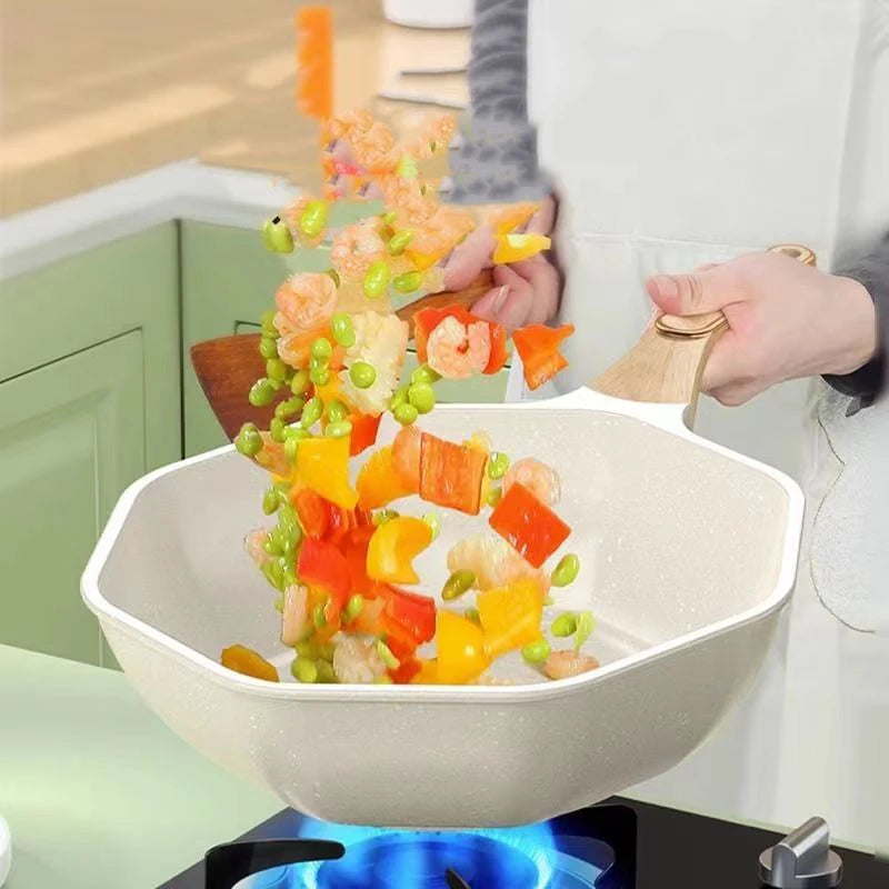 Sartén antiadherente octogonal para el hogar, olla para Wok, ollas de cocina para bistec de huevo, estufa de Gas, cocina Universal de inducción, sartén antiadherente