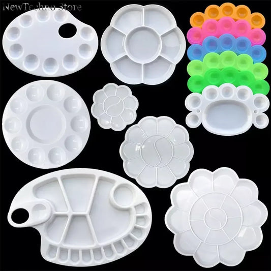 Bandeja de Pintura Artística Redonda de Plástico - Suministros de Pintura Blanca para Acuarela y Pigmentos