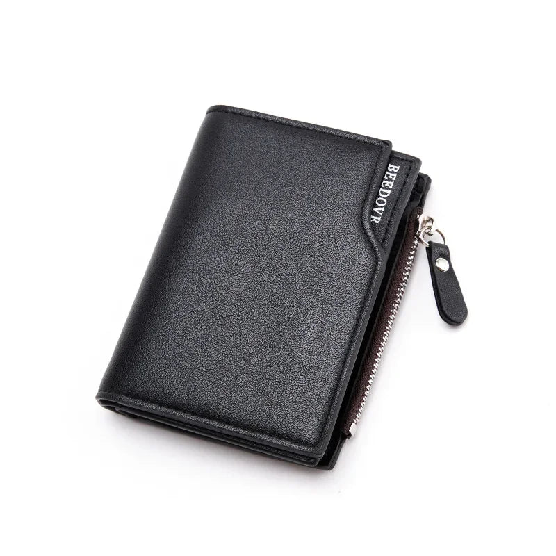 Billetera Corto para Hombre en Cuero PU, Monedero Masculino con Cremallera, Porta Tarjetas de Crédito, Cartera de Hombre