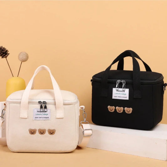 Bolsa de Almuerzo para Niñas con Oso Kawaii, Térmica y Aislante, Bolsa de Picnic Infantil, Caja de Comida con Forro de Aluminio