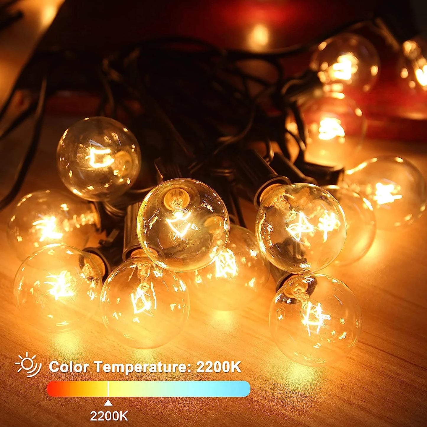 Cadena de luz de tungsteno G40 para exteriores, bombillas incandescentes, globo incandescente, enchufe europeo y estadounidense, 7W, resistente al agua IP44, cadena de luz de hadas
