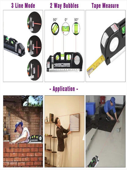 Herramienta de nivelación láser de línea multiusos, Láser de línea cruzada con cinta métrica estándar de 8 pies y 2,5 M y reglas métricas