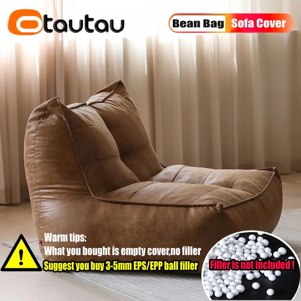 Funda de Piel Sintética para PUF Grande - Chaise Tumbona, Sofá Cama Sin Relleno, Terciopelo de Gamuza Retro