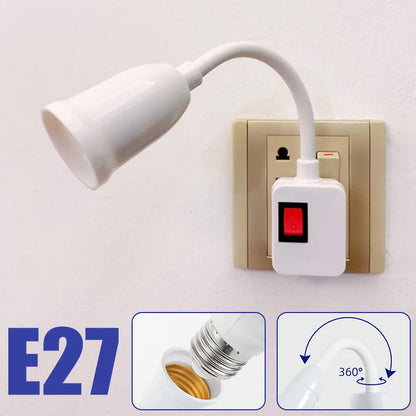 Soporte de Bombilla E27 con Base Flexible y Enchufe EU/US, Adaptador de Lámpara con Interruptor On/Off