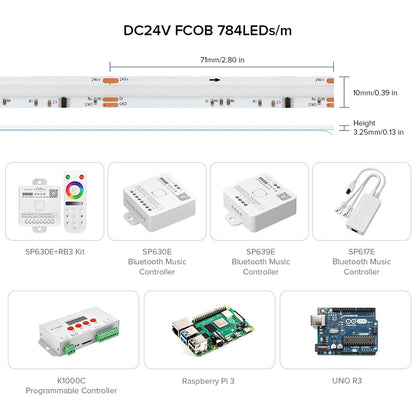 Tira de luces LED FCOB SPI RGBW IC WS2814 direccionable, 784 LED de Color de ensueño, 10mm, DC24V, SK6812, luces COB FOB de alta flexibilidad, RA90, IP30