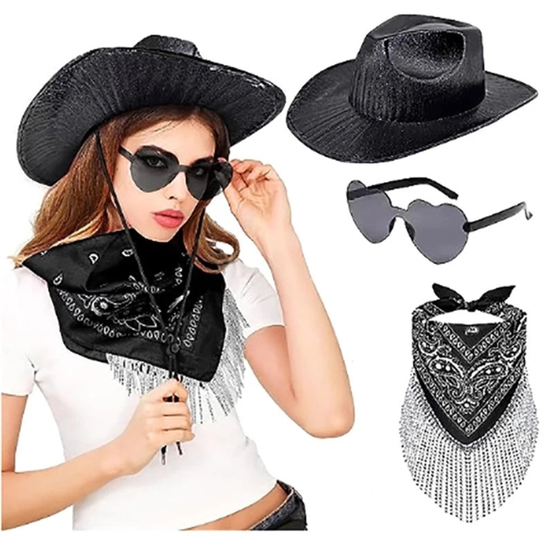 Sombrero de Ala Ancha con Borlas de Diamantes de Imitación para Mujer – Gorro Transpirable para Playa y Festivales