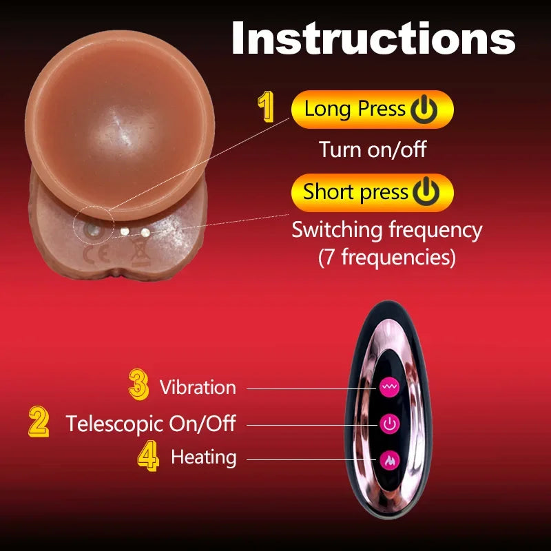 Vibrador Dildo Realista con Calor y Movimiento Telescópico | Juguete Sexual para Masturbación Femenina | Máquina de Placer para Mujeres