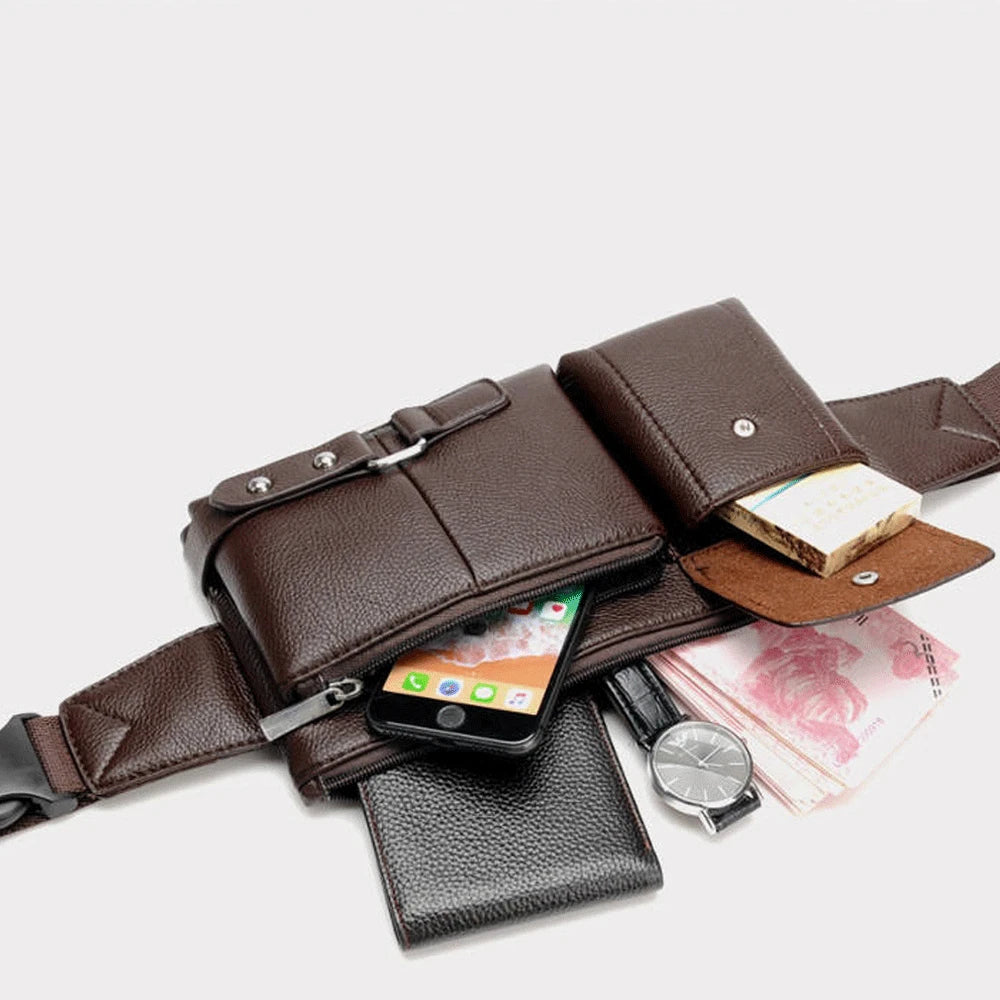 Bolso de Cintura Multifuncional para Hombre y Mujer - Fanny Pack de Cuero PU, Correa Ajustable, Bolsa de Hombro Casual para Actividades al Aire Libre