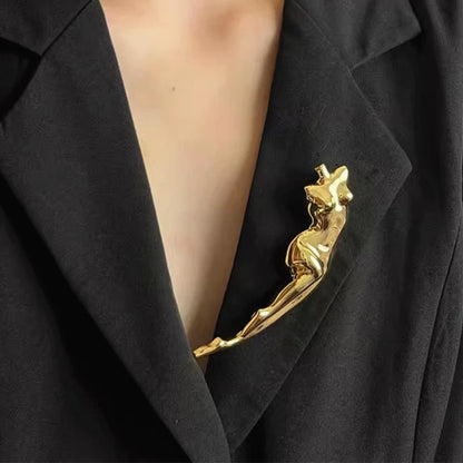 Broche Escultura Corporal Metálico Brillante para Mujer - Broche Geométrico de Moda para Fiesta y Regalos